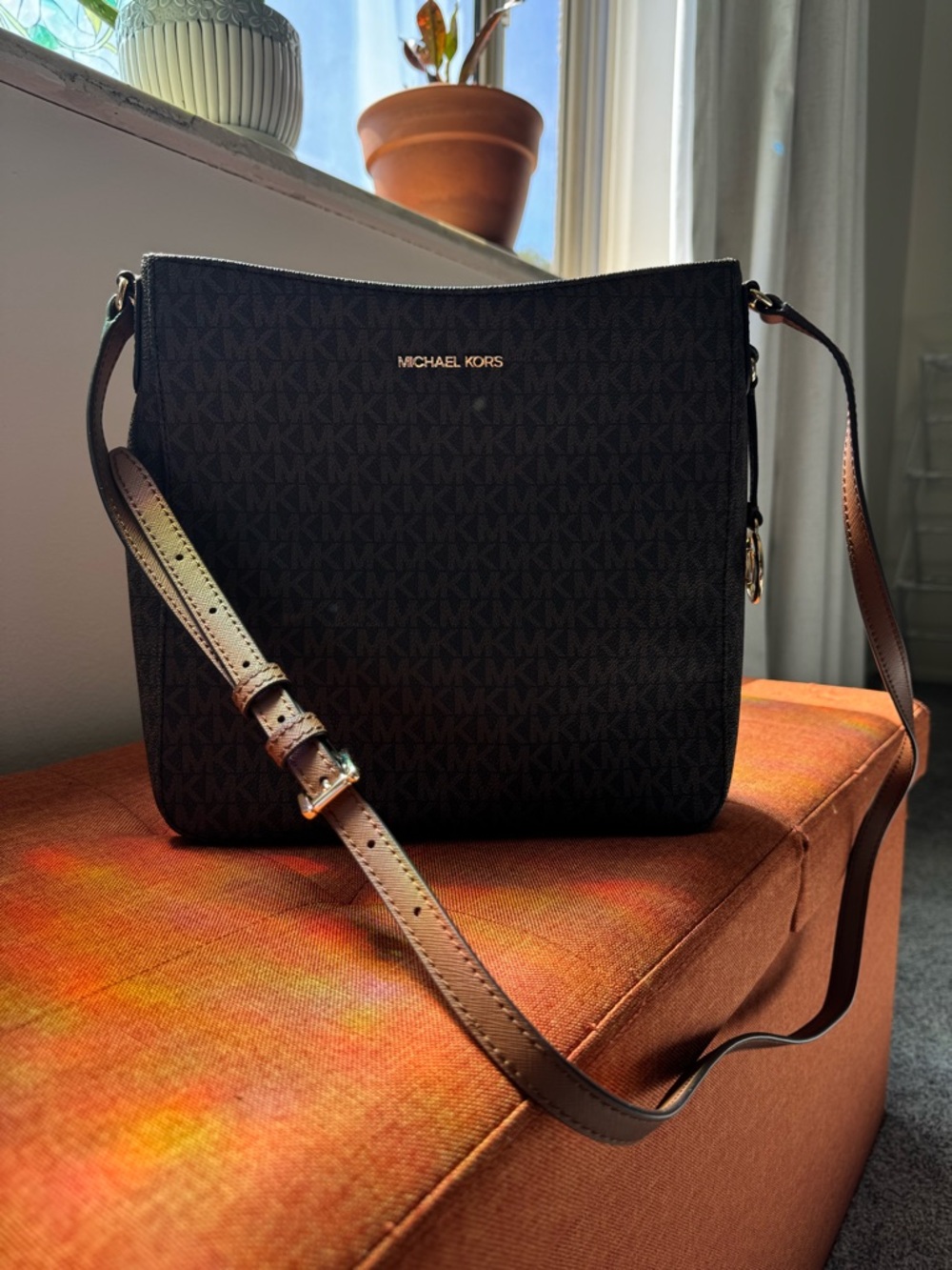Michael Kors Brown Leather Logo Crossbody